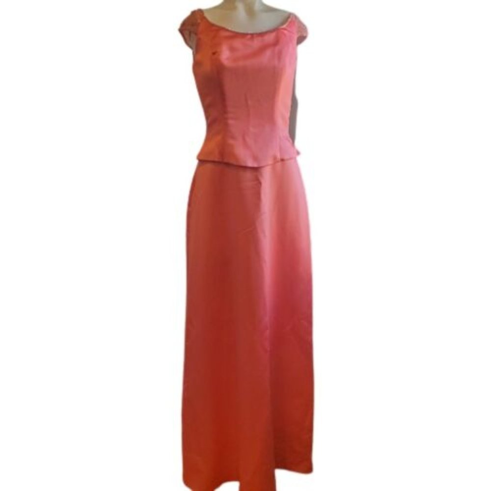 Modern Maids Collection Womens Coral Cap Sleeve Bridesmaid Maxi Dress Size 8